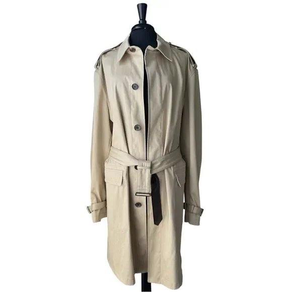 Coach Leatherware 1941 Trench Coat Beige Cotton Leather Trim Belted Classic - Picture 2 of 16